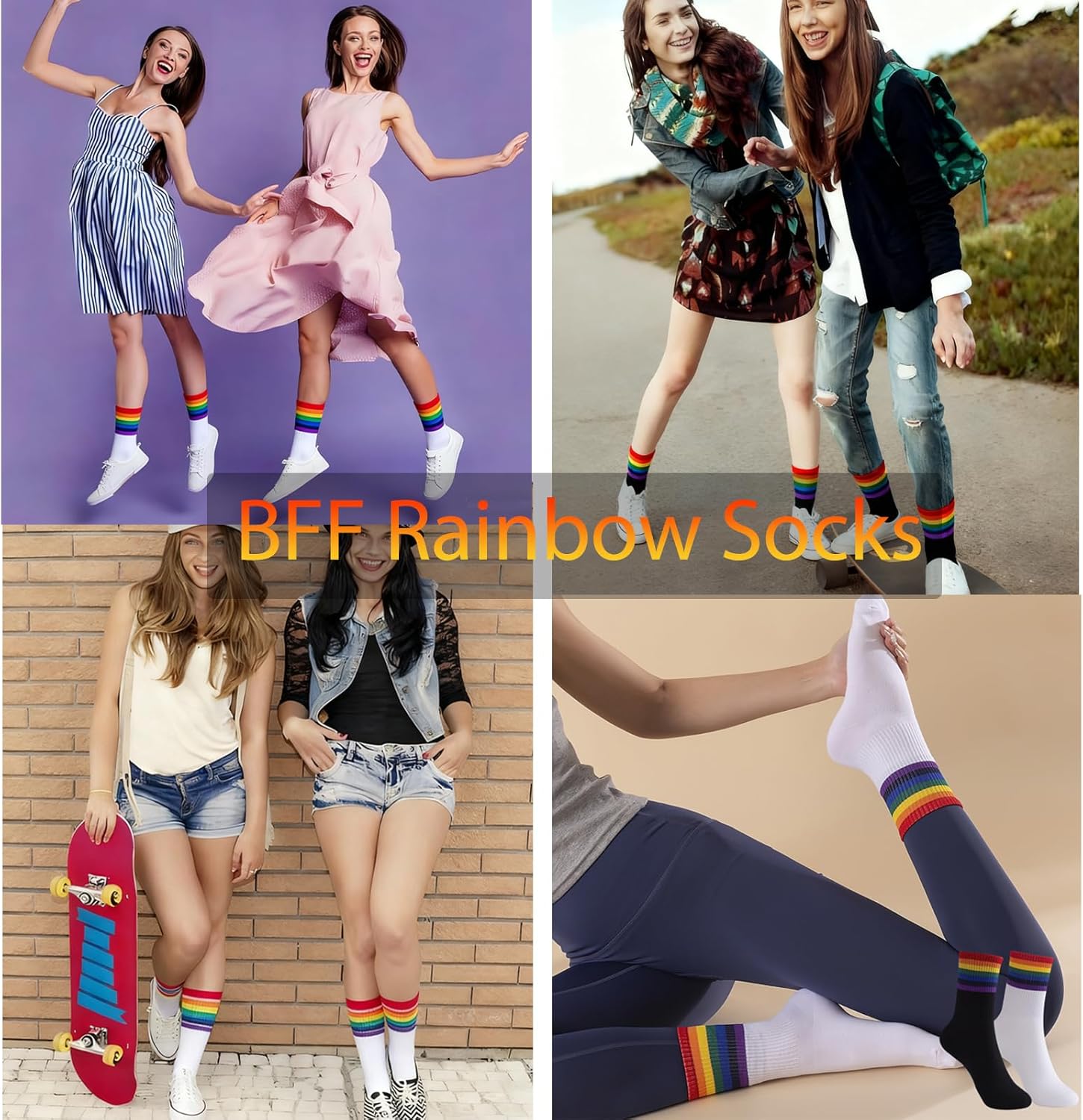 6 Pairs Rainbow Socks Women Men, Crew Socks,Merch Striped Athletic Ankle Striped Socks,Perfect for Halloween,Christmas Gifts - Image 2