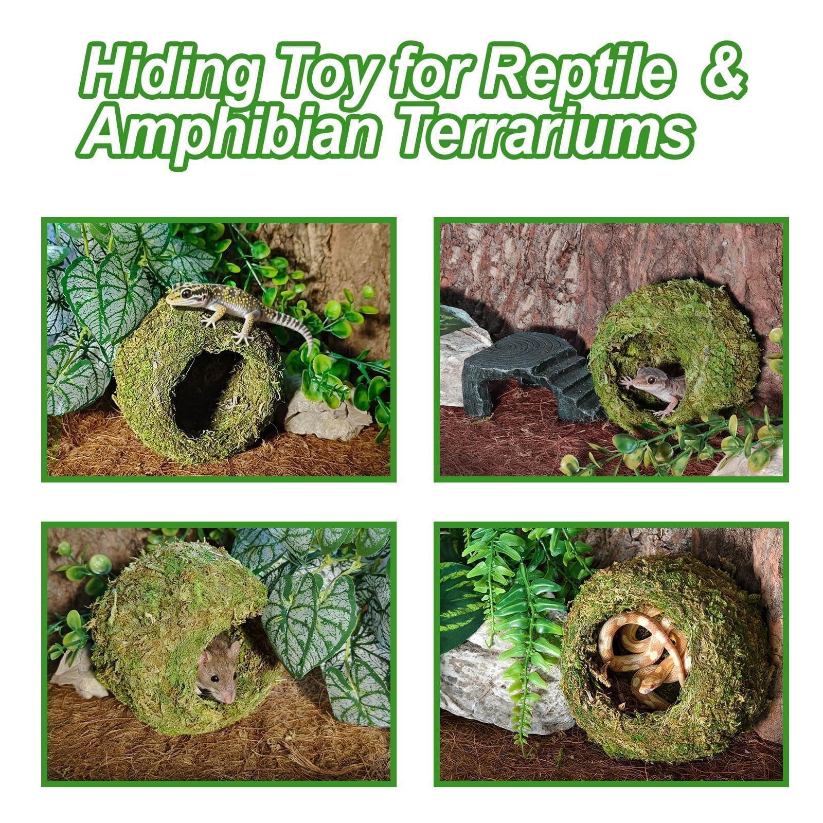 2 escondites de cueva de musgo verde húmedo, un accesorio natural y seguro para tanque de geco crestado, decoración perfecta para terrario y vivero con musgo para lagarto, rana