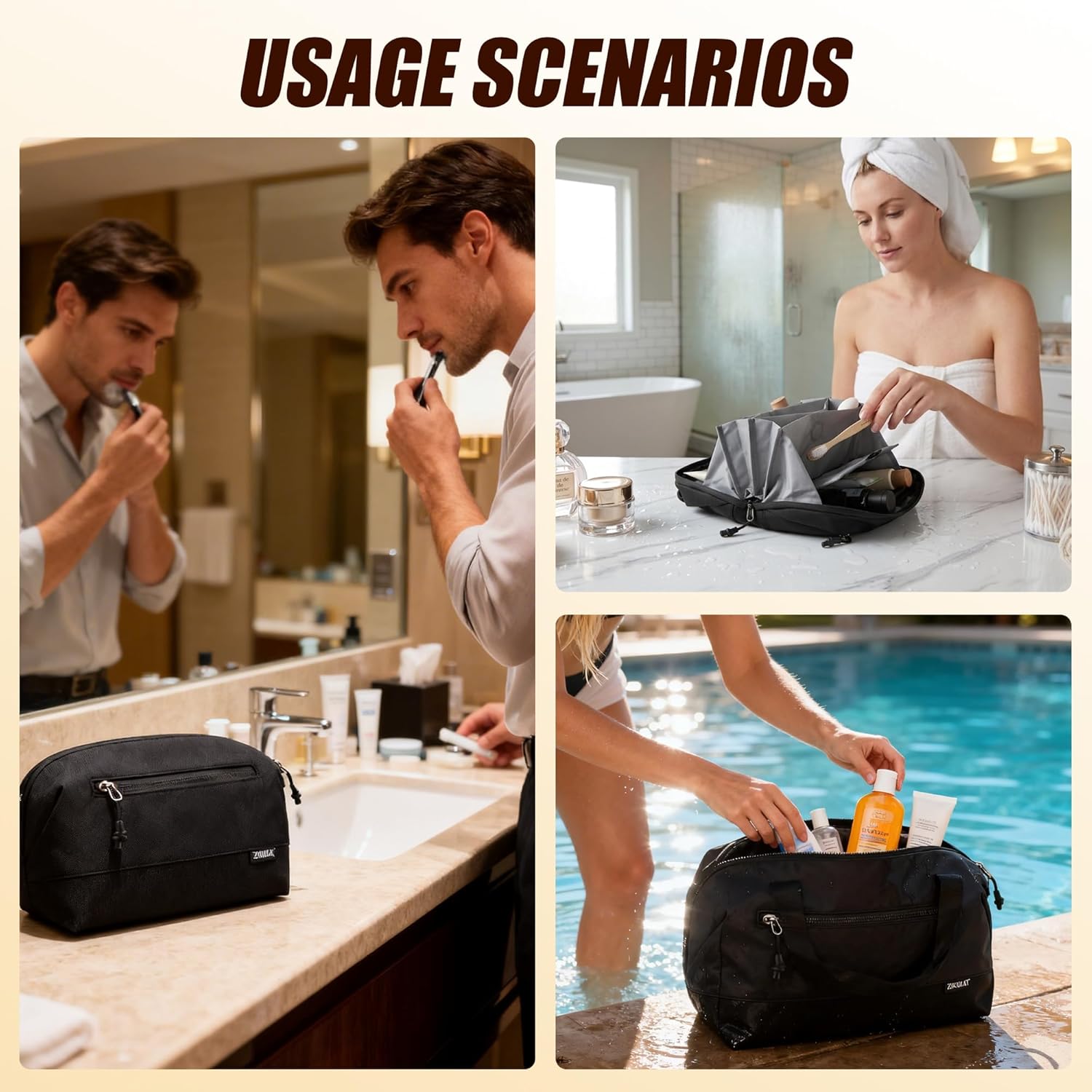Zikurat Toiletry Bag for Men & Women, Travel Dopp Kit with Magnetic Pouch, Waterproof Zipper & Wet Dry Separation, 180° Lay Flat Cosmetic Organizer, Large Capacity Travel Essentials (S/M/L)