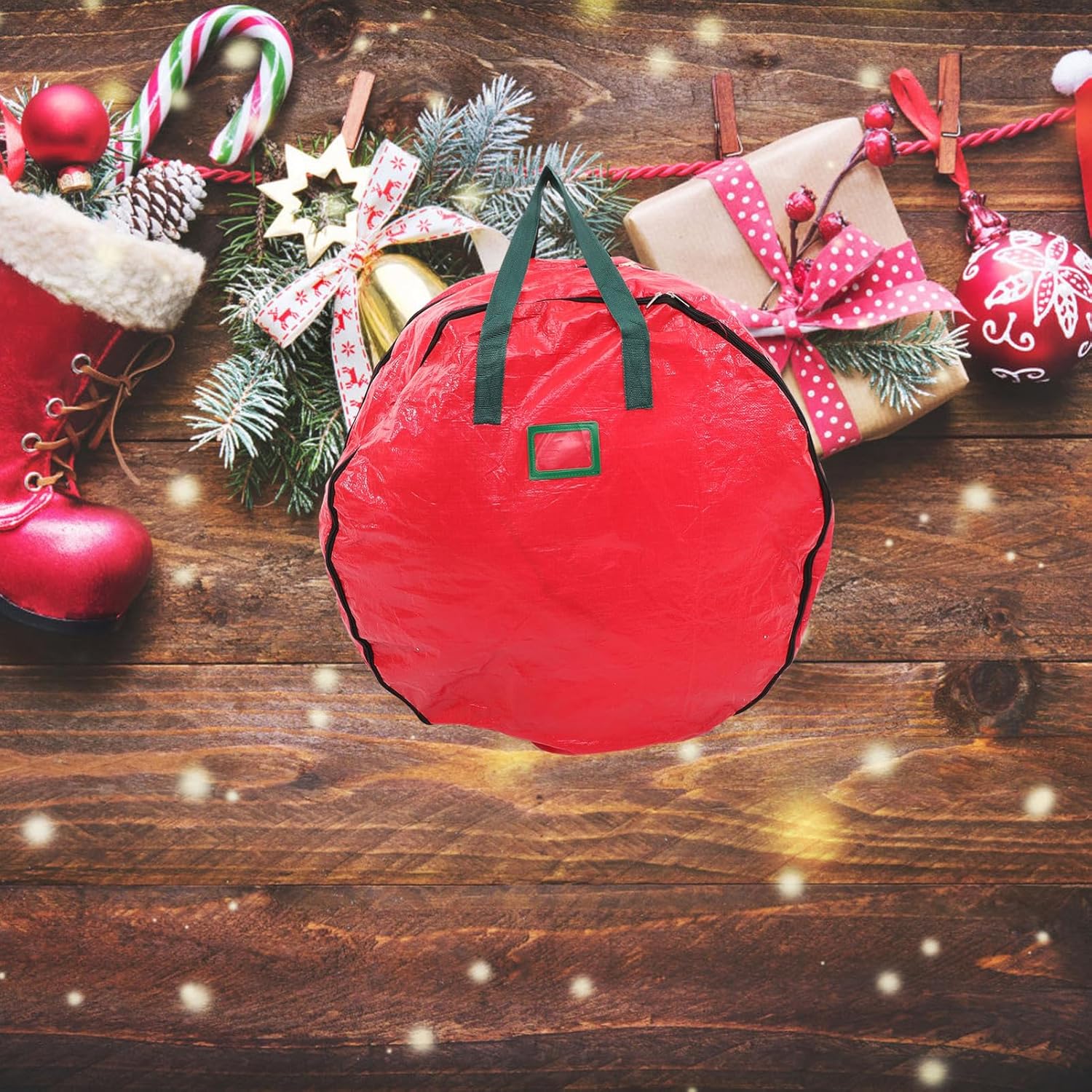 Double Wreath Storage Bag Pe Christmas Wreath Holder with Handles Organizer for Holiday Decor and Easy Storage