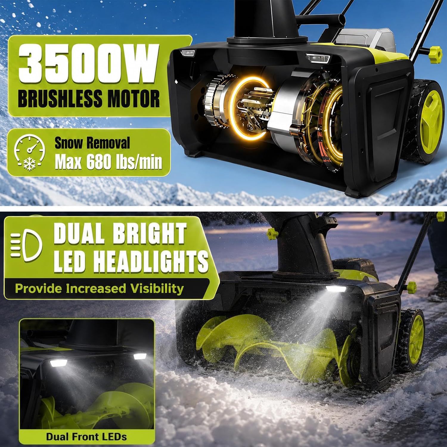 Souffleuse à Neige Électrique 3500 W,Largeur de Travail 50CM 6batteries