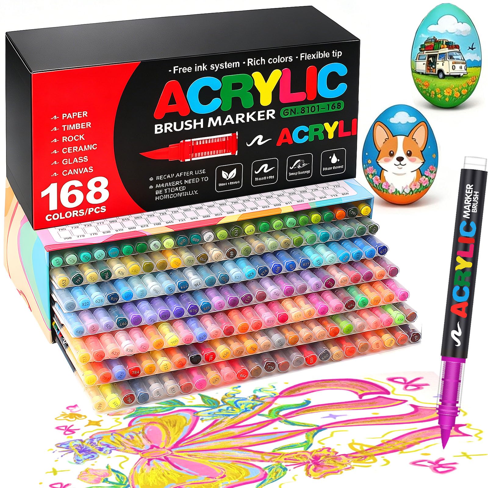 168 Colores Rotuladores Acrílicos, Marcadores Rotuladores de Colores para Pintar en Piedra, Cerámica, Madera, Tela, Lienzo, Vidrio y Metal - Permanentes, Base Agua, Secado Rápido(168 colors)
