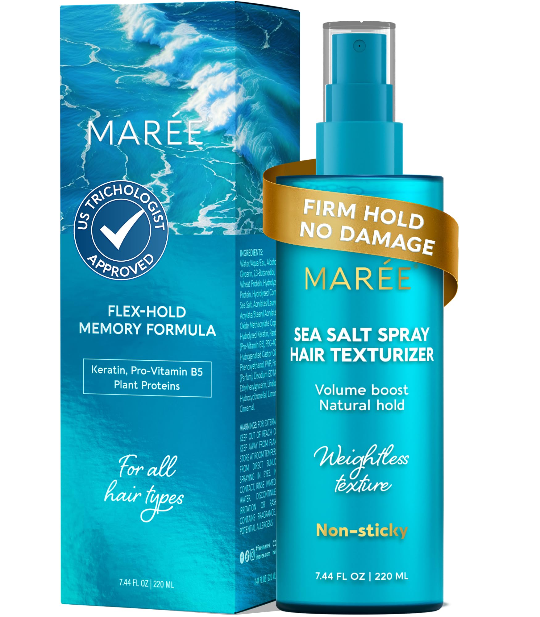 MAREE Texture Spray for Hair Women Sea Salt Spray with Keratin Vitamin B5 Plant Proteins Hairspray Flexible Hold