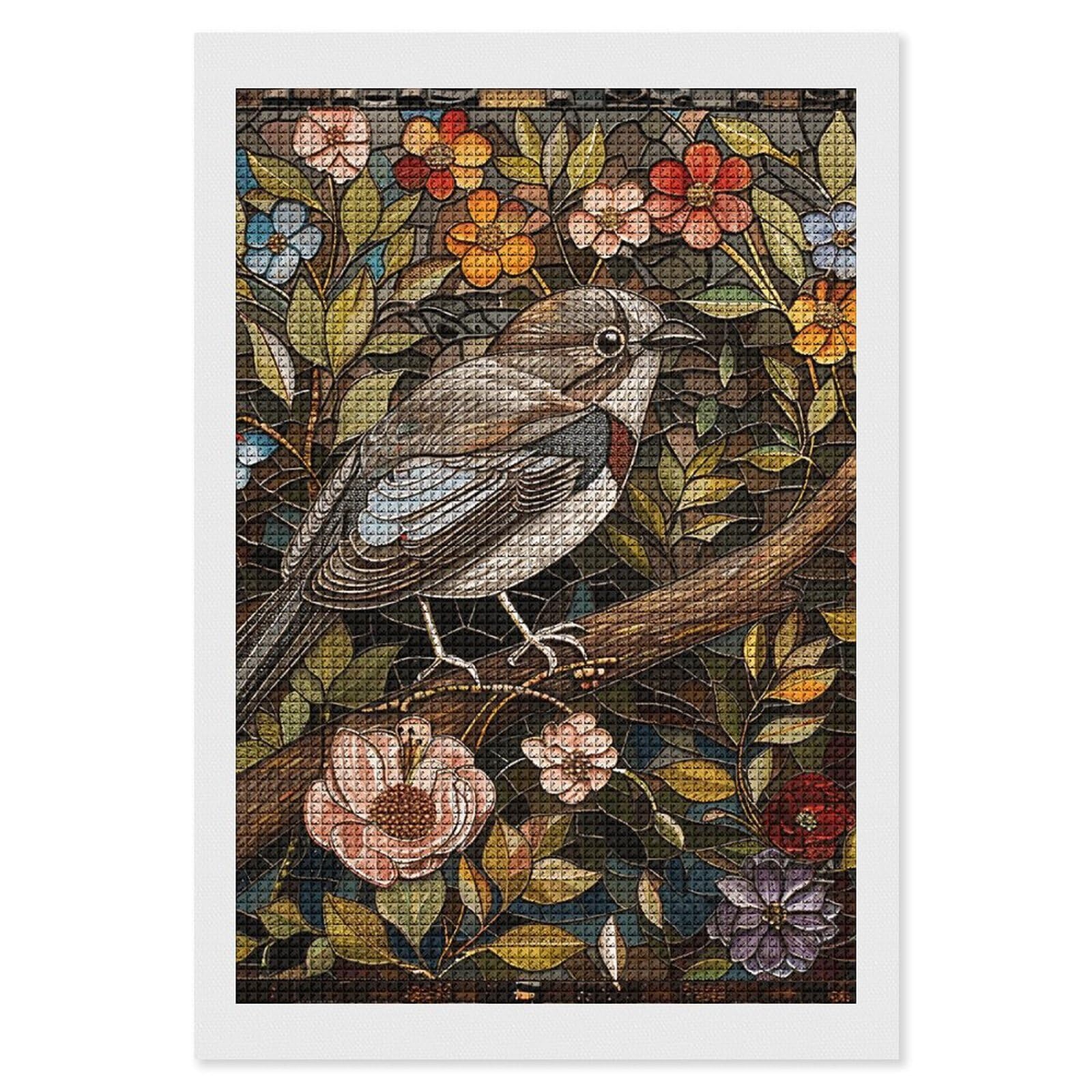 Bird Perched on Branch Diamond Art Kits for Adults, DIY 5D Diamonds Painting Kits for Beginner, Round Full Drill Diamond Dots Painting, 8"x12" Diamonds Pictures Gem Art and Crafts Wall Decor