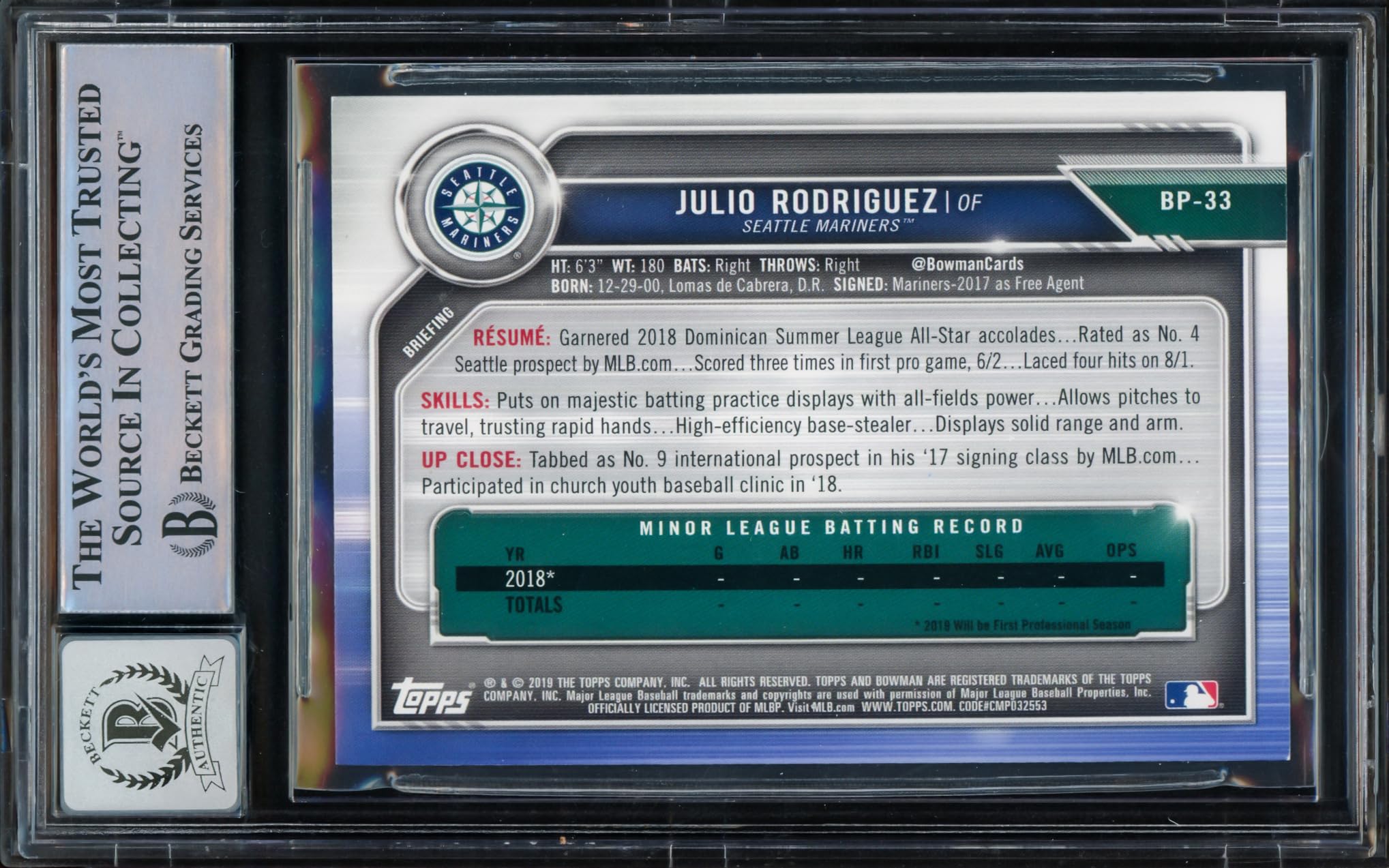 Amazon.com: Julio Rodriguez Autographed 2019 1st Bowman Prospects