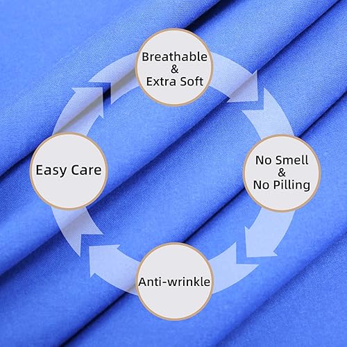 Miniatura 5 de Juego de sábanas de algodón de 400 hilos tamaño matrimonial (color azul) 4 piezas, juego de sábanas 100% algodón de fibra larga, juego de sábanas de