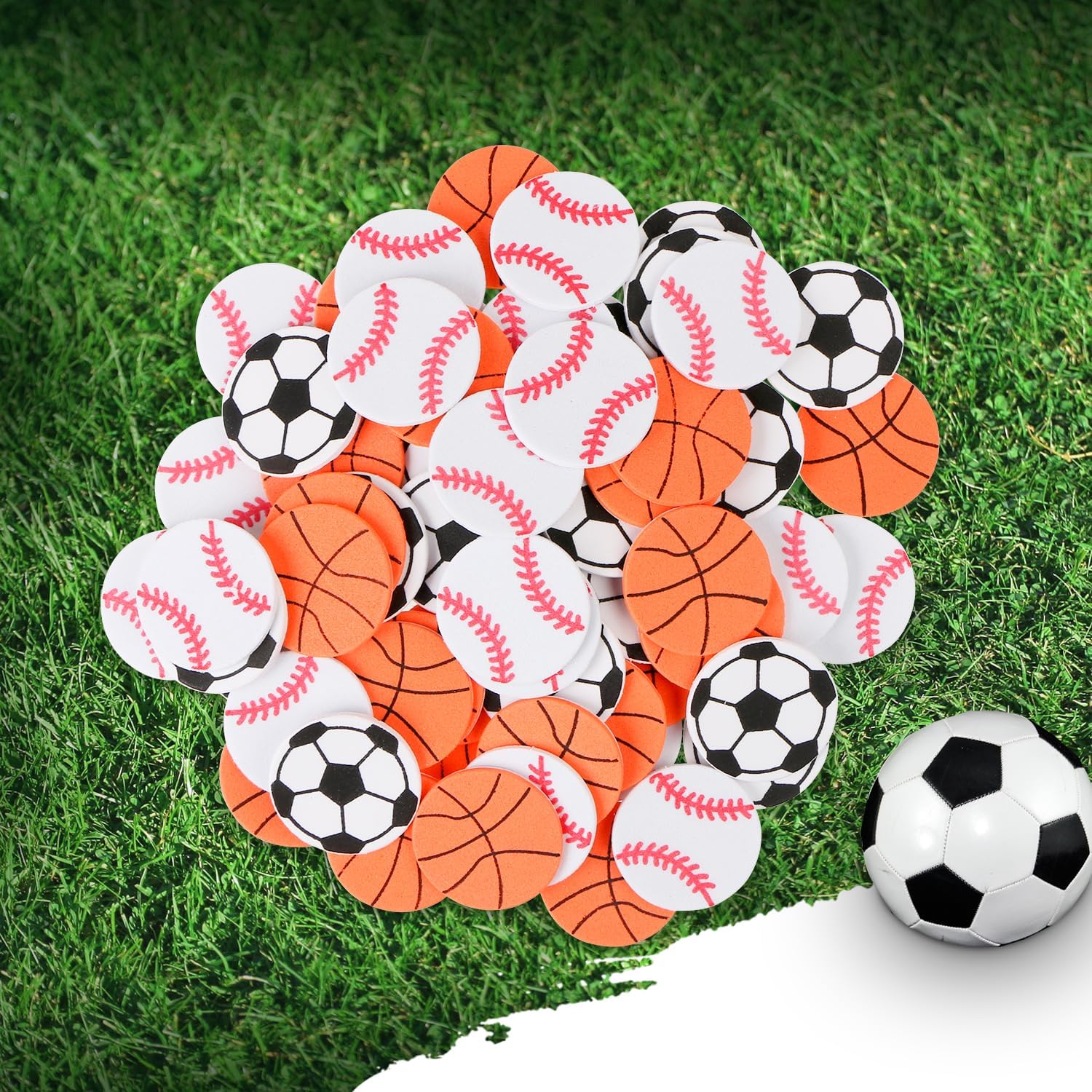 90PCS Foam Sports Balls Stickers, 3 Styles Self Adhesive Basketball Baseball Football Stickers Decals Mixed Foam Sports Stickers for Scrapbooking Ball Themed Party Decorations (2 Inch)