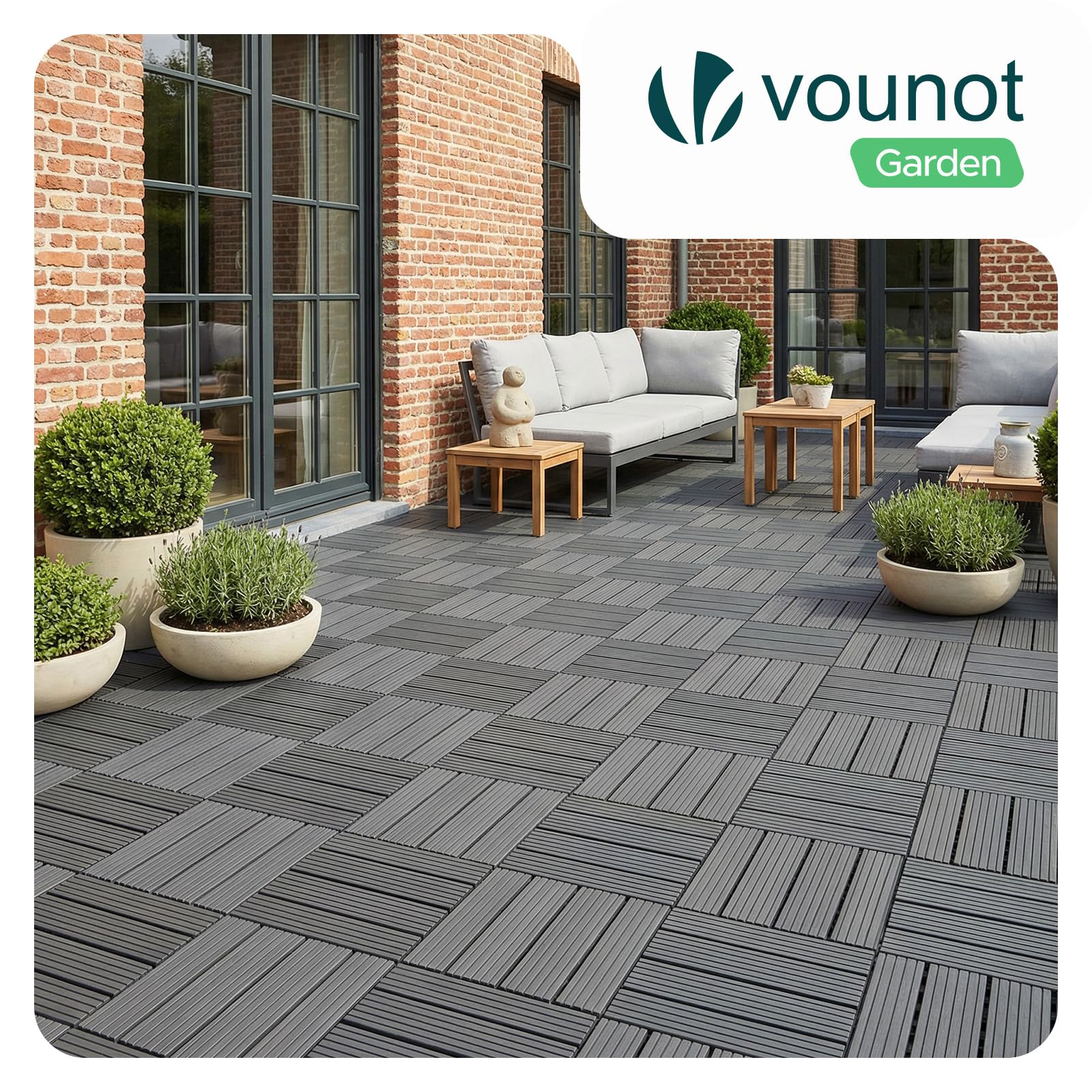 VOUNOT® Set da 22 Piastrelle Esterno ad Incastro 30x30 cm, Pavimento da Giardino Antiscivolo e Drenante, Tagliabili e Resistenti all’Acqua per Terrazza, Patio e Piscina, Antracite