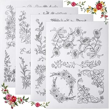 Lekgavd Water Soluble Embroidery Patterns, Stick and Stitch Embroidery Transfer Patterns, Flower Embroidery Stickers for Clothes Bags Hats Home Textiles Sewing Craft for Women