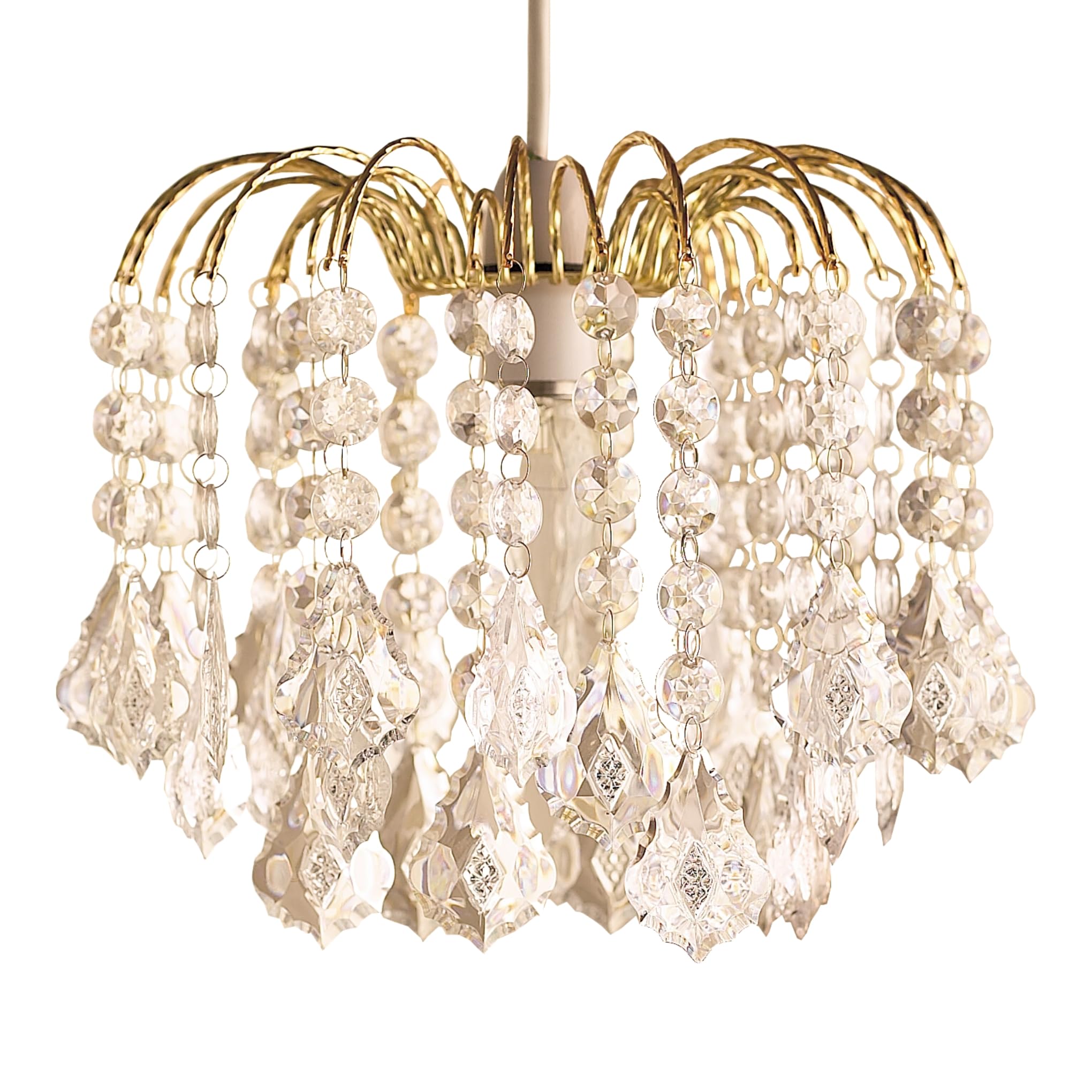 Easy Fit Crystal Effect Clear Gold Fountain Pendant - 29cm Dia Lampshade for Living Room, Hall, Bedrooms — image 1