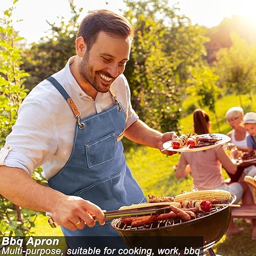 Miniatura 7 de Delantales de lona para hombre y mujer, delantal de cocina, peluquero, barbacoa, carpintería, soldadura, carpintero, trabajo, delantales