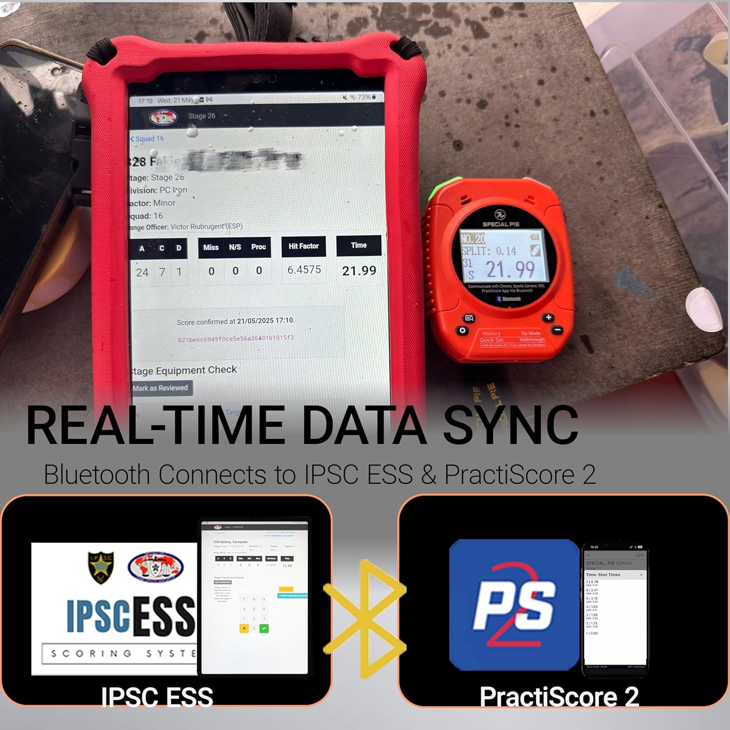 Shot Timer – Smart Sound Sensor, Bluetooth Competition Timer for IPSC & USPSA, IROA Certified, 72H Battery（Orange