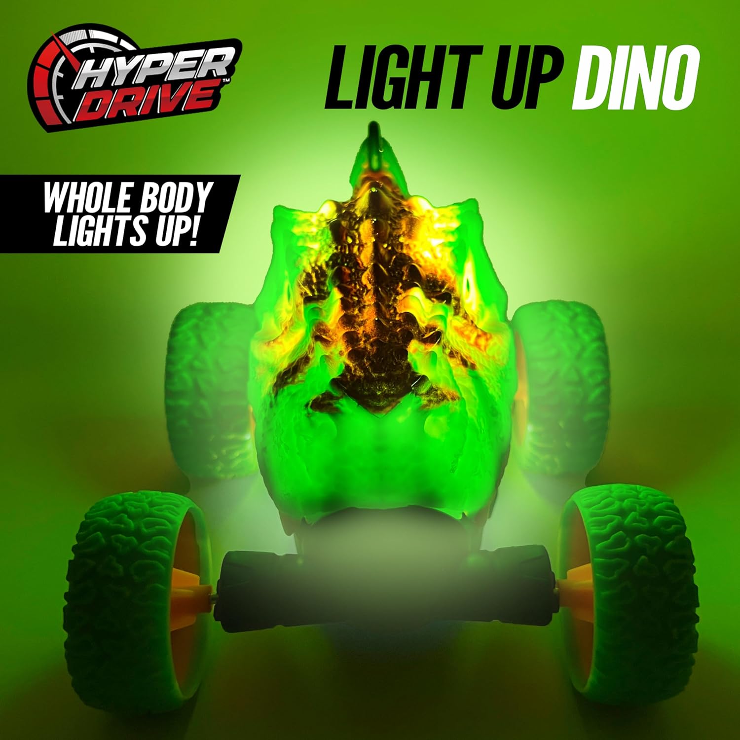 Hyper Drive RC Dinosaur Stunt Car - 360 Rolling Twister, Light-Up Action, Durable Remote-Control Toy for Boys and Girls, Full-Function with Hand Controller, Green