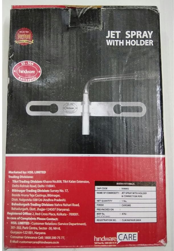 Hindware Royal S.S 304 Plastic Toilet Jet or Bidet Hands-free Spray with 1 m PVC Hose