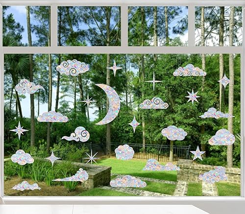 Miniatura 4 de 26 calcomanías de ventana de nube y estrella para ataques de pájaros, vidrio anticolisión que se adhiere para salvar pájaros, calcomanías no