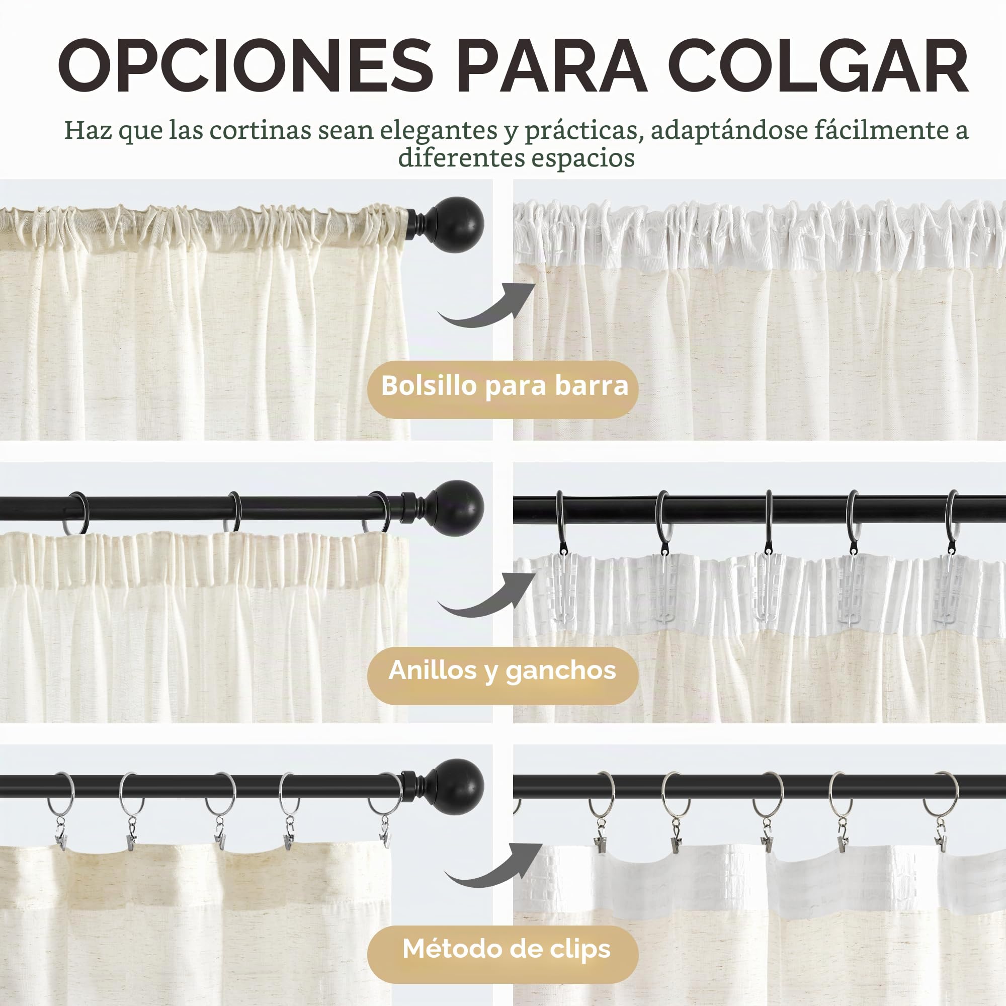 Deconovo Cortina de gasa con cinta fruncida, cortina decorativa semitransparente, aspecto de lino, cortinas ventiladas para salón, 290 x 140 cm (altura x anchura), lino, juego de 2 unidades