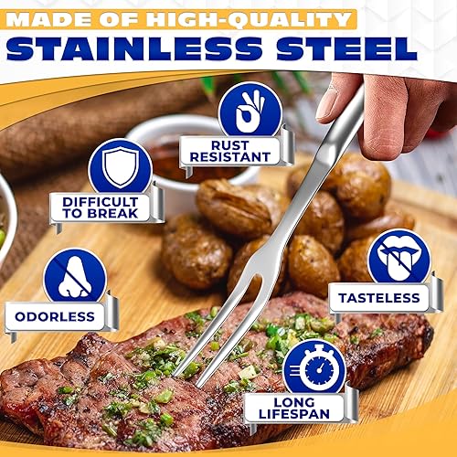 Miniatura 3 de Tenedor para carne de 2 puntas, tenedor de acero inoxidable de 11 pulgadas, de dos puntas, con superficie pulida y mango ergonómico, utensilio de