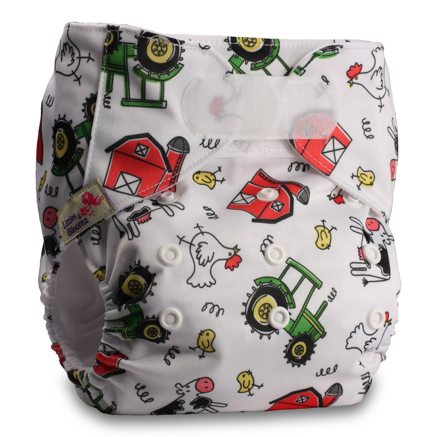 Littles & Bloomz, Reusable Pocket Cloth Nappy, Fastener: Hook-Loop, Set of 1, Pattern 56, with 2 Bamboo Charcoal Inserts