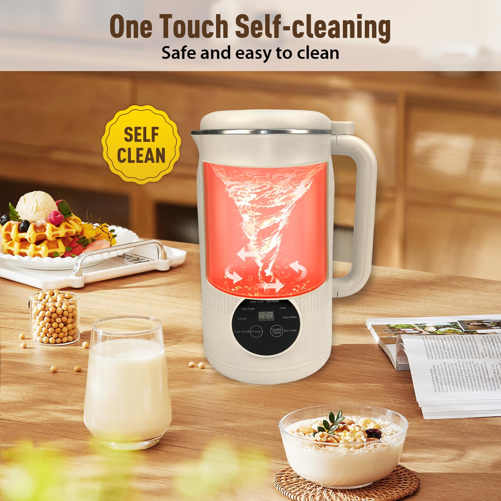 Machine à lait de noix 8 en 1 - 1200 ml - Automatique - Avec démarrage retardé et maintien au chaud - Pour lait d'amande, lait d'avoine, lait de cajou, soupes, bouillie