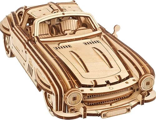 Miniatura 11 de UGEARS Dream Cabriolet VM-05 Rompecabezas 3D de madera para adultos – Rompecabezas de madera 3D para adultos – Kit de coche modelo mecánico – Arte