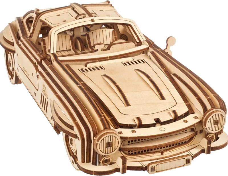UGEARS Winged Sports Coupe Model Car Kit - Rompecabezas de madera 3D para adultos - Kit de modelo para adultos para construir - auto de madera DIY con diseño auténtico de ala de gaviota, rompecabezas 3D