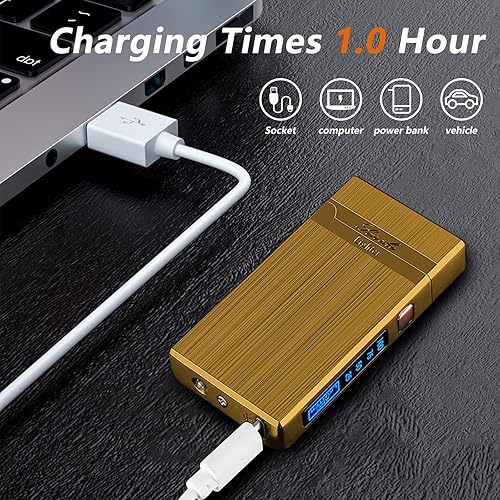 Miniatura 4 de TIKIUKI Encendedor electrónico recargable por USB, sin fuego, a prueba de viento, de arco de plasma, encendedor de lujo a la moda con indicador LED,