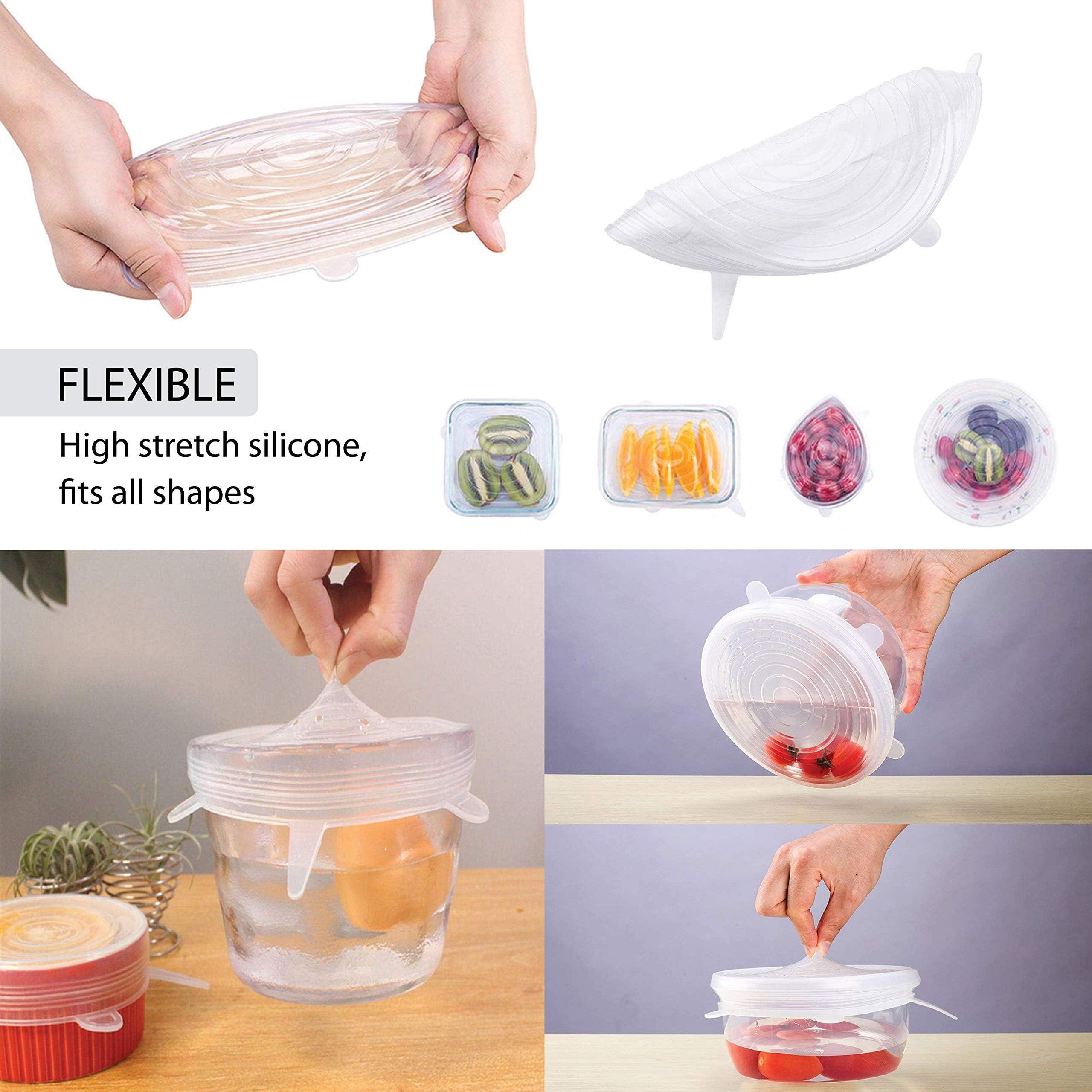Silicone Stretch Lids. 18 Pack to Keeping Food Fresh. Reusable, Durable and Expandable Silicon to fit Various Sizes of Bowl Covers, Cups, canneds, Pot and Pans in Dishwasher, Microwave and Freezer — Amazon image 8