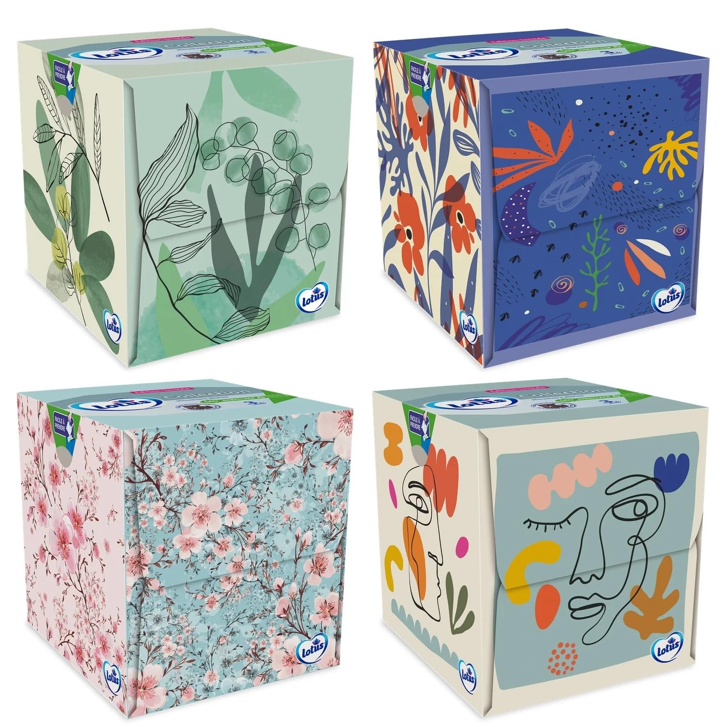 Générique Lotus Cube 192 Mouchoirs blanc en boîte (Lot de 4 Boîtes x 48 Mouchoirs) 3 épaisseurs pour plus de confort - Offre Spéciale