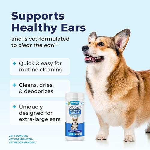 Miniatura 4 de Vetnique Labs Oticbliss - Toallitas limpiadoras de oídos para perros y gatos con control de olores y alivio de la picazón que reduce la sacudida de