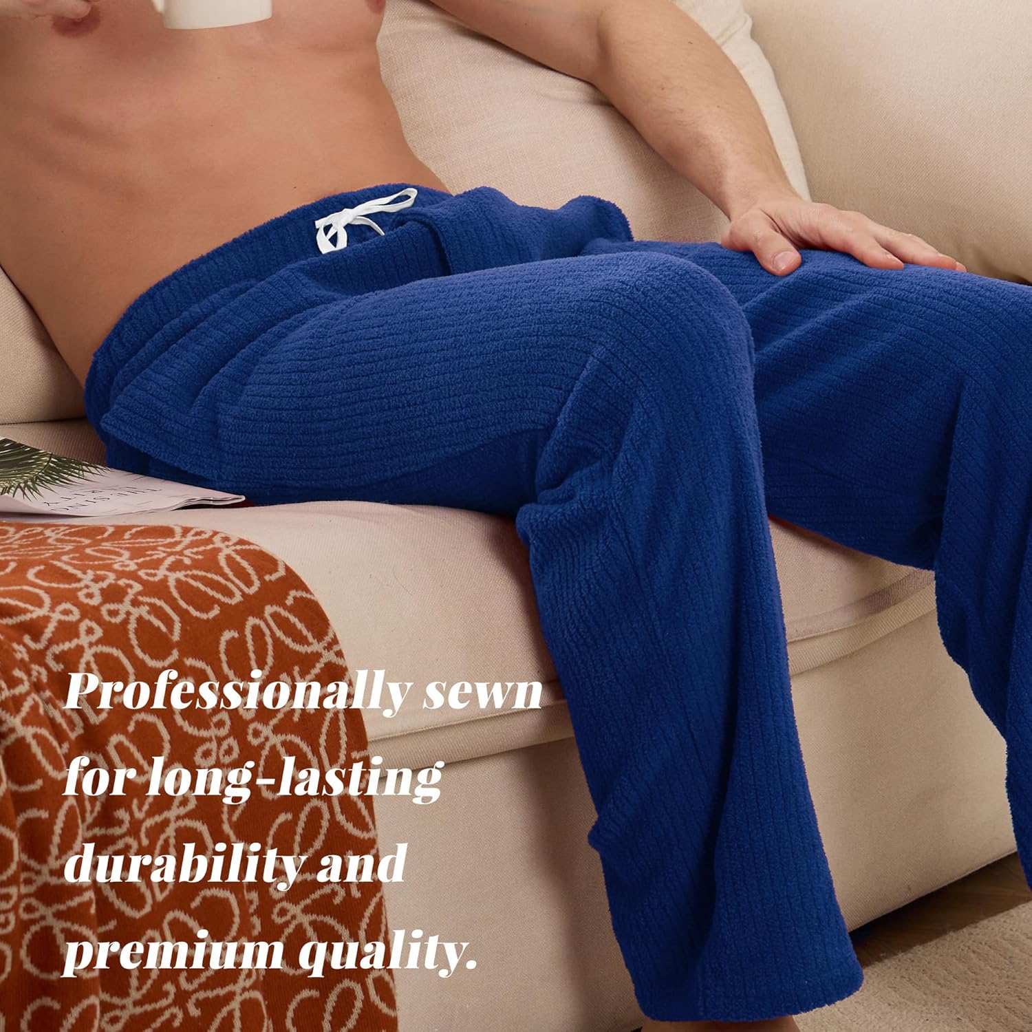 Vulcanodon Mens Fleece Pajama Pants Soft Plush Lounge Bottoms with Pockets and Button Fly Warm Cozy Sleep PJ - Image 5