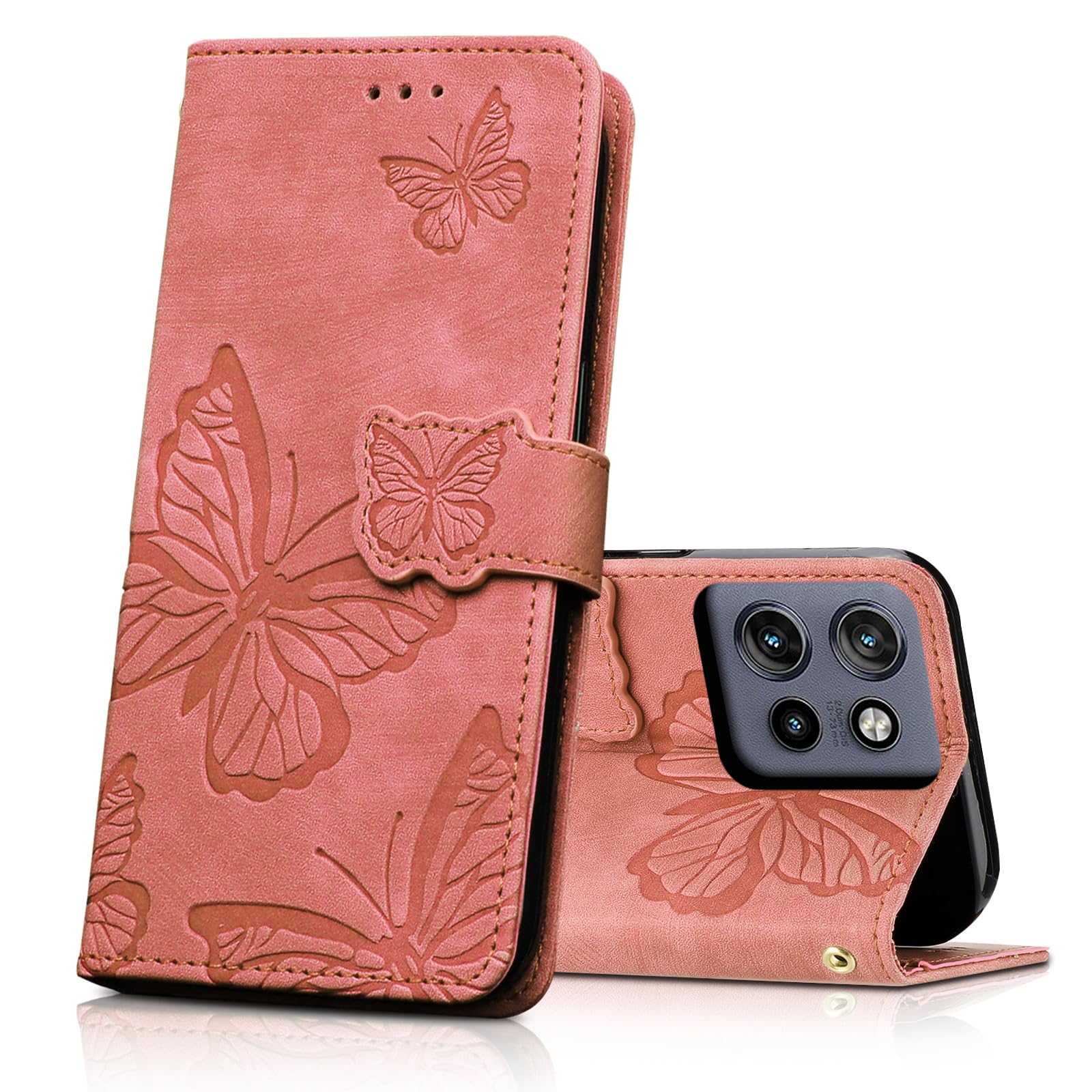 CXTCASE Handyhülle für Motorola Edge 50 Neo Hülle,Schutzhülle Flip Case für Motorola Edge 50 Neo,PU Leder Magnetische Schmetterlings Lederhülle Tasche für Motorola Edge 50 Neo,Rosa