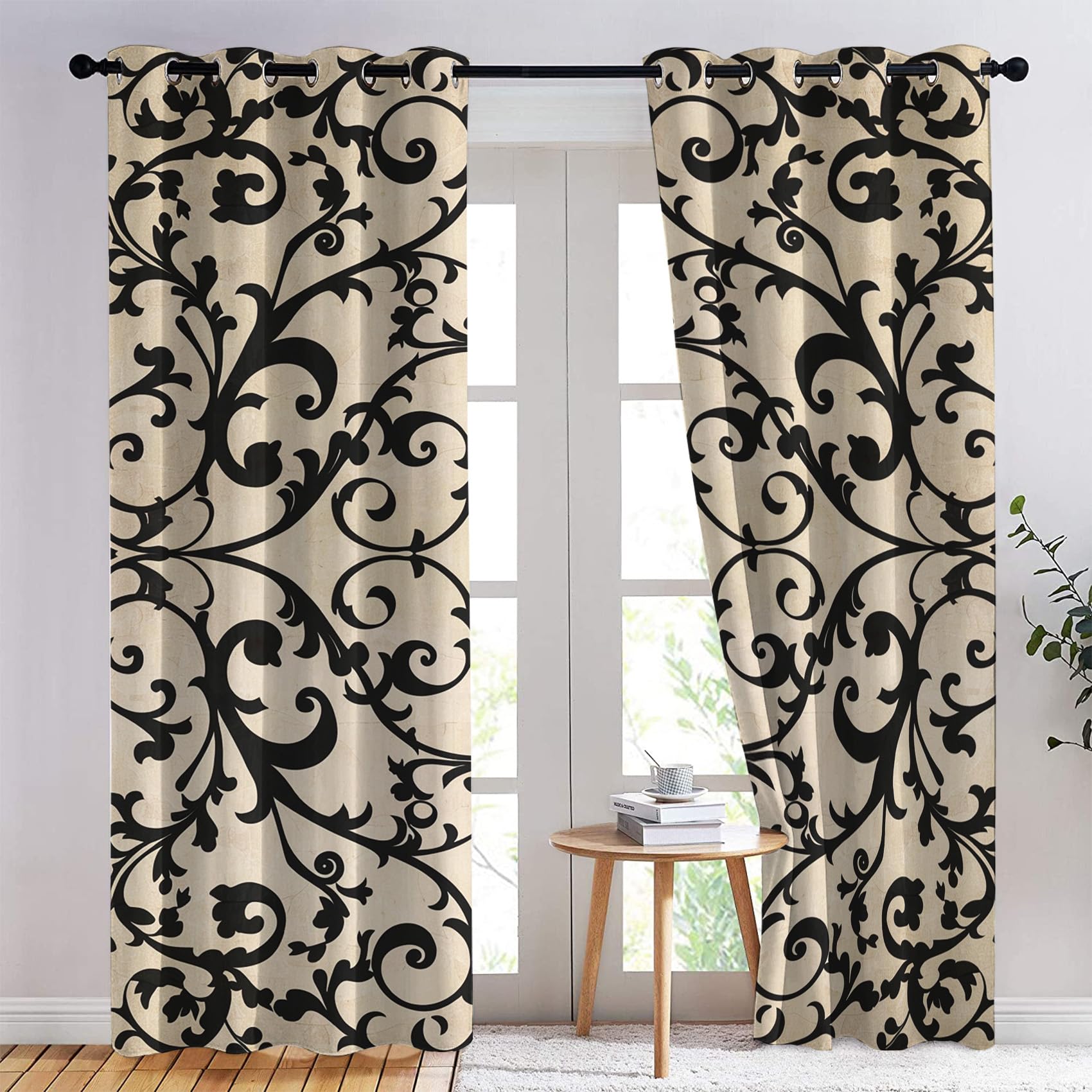 Rideaux Occultant Vintage, Rideau Isolant Thermique pour Salon Chambre, Rideaux Motif Ethnique, Lot de 2 Rideaux Opaque à Oeillets 140x240cm LxH