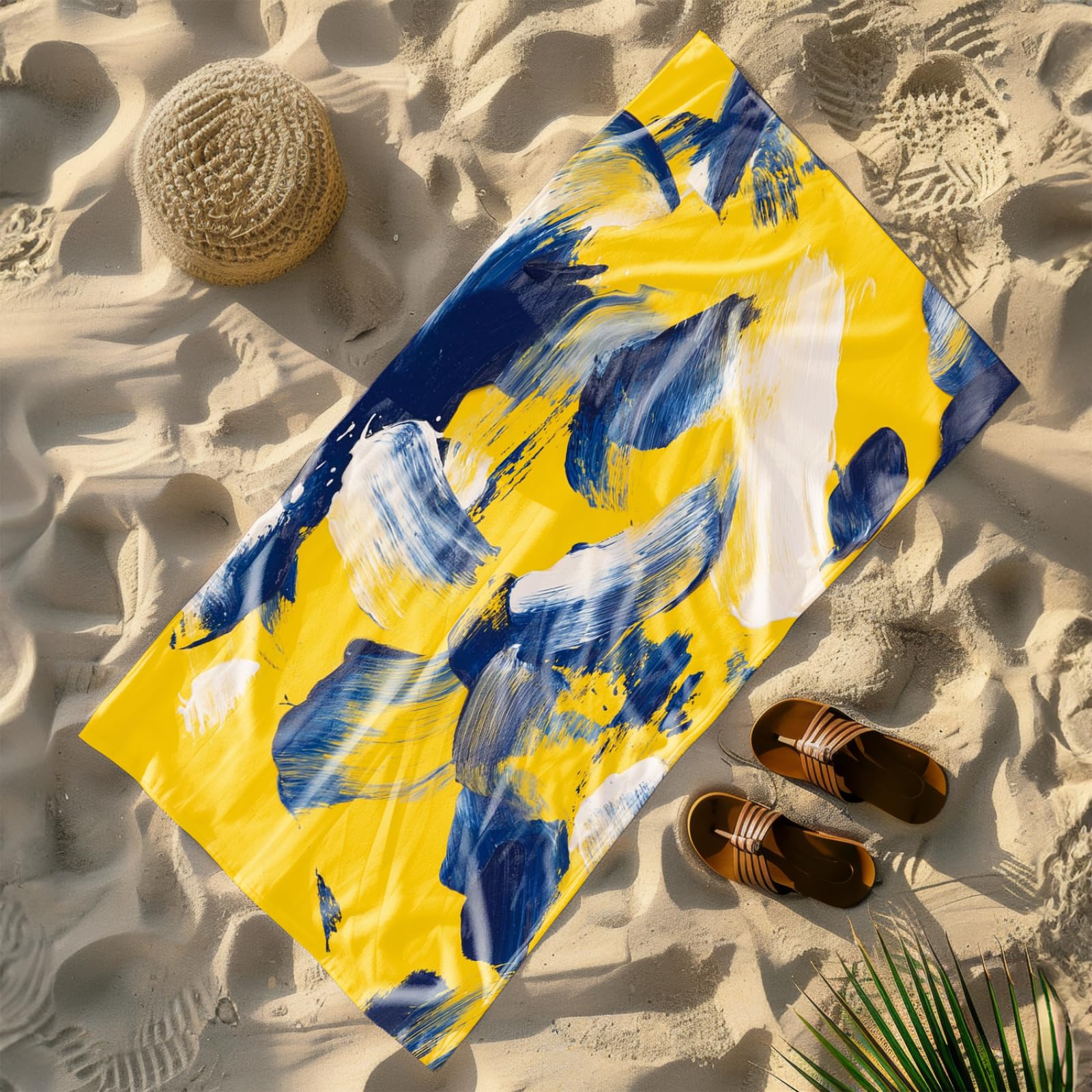 Generico Telo Mare Grande Astratto Giallo Blu | Microfibra Telo Mare Antisabbia Leggero Compatto Asciugatura Rapida Assorbente Per Piscina Bagno Lavabile Fino