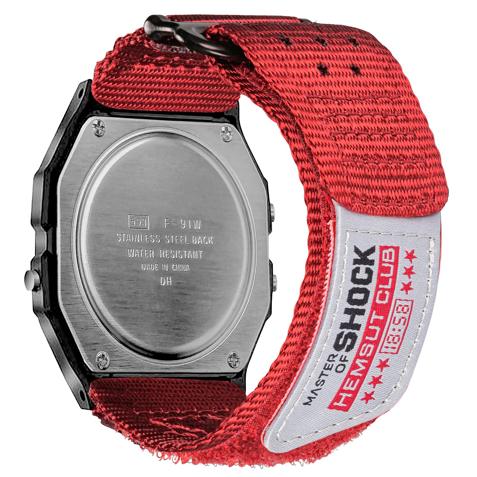 18mm Hook And Loop Watch Band Strap for Casio DW-H5600(Not DW-5600) GM-H5600(Not GM-5600) DW-291 DW-290 F-91W AE-1000W AE-1100W AE-1200 AE-1300 AE-1500WH, Rugged Nylon Sports Replacement Strap