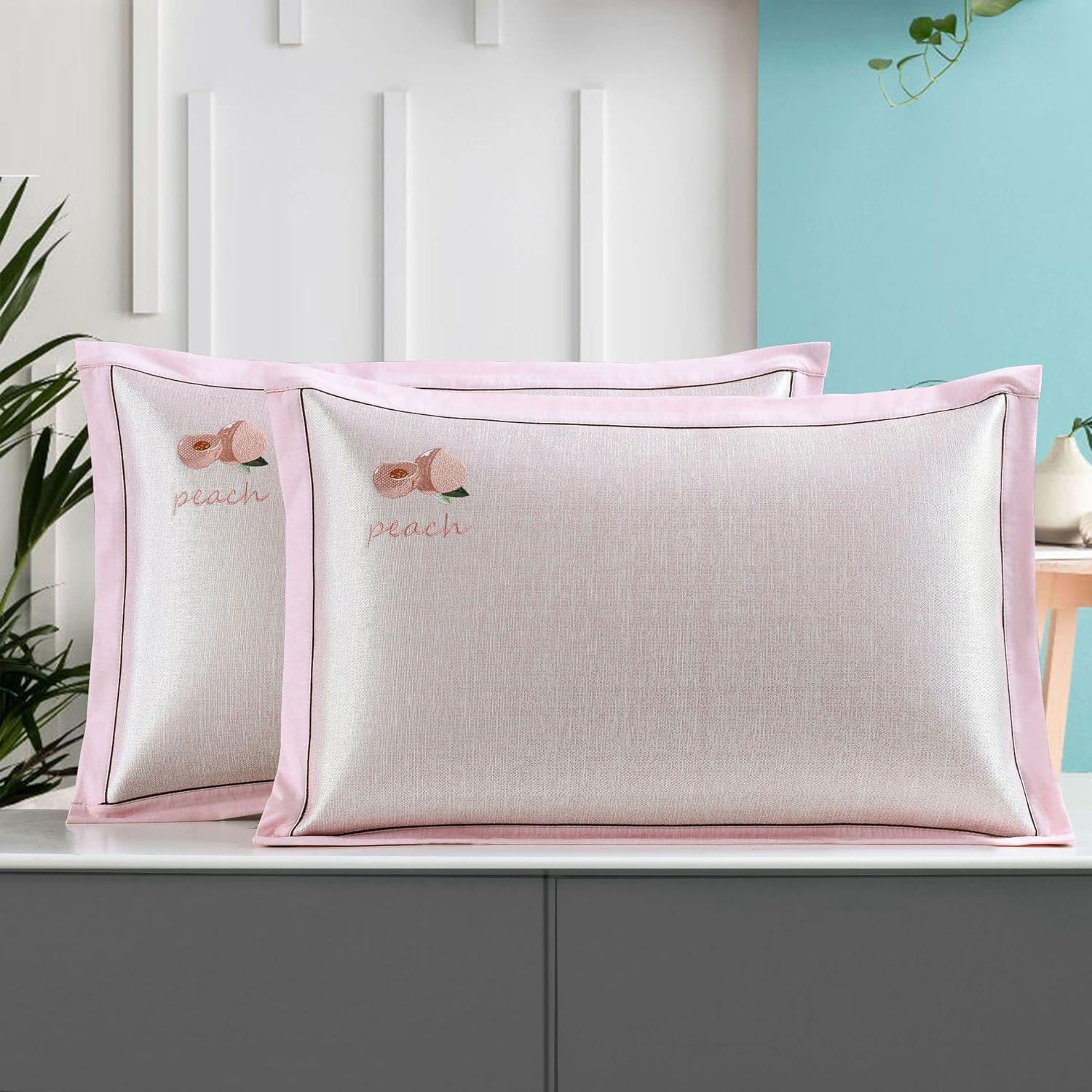 HBJWOV Chinese Embroidery Cool ice Silk Regular Pillowcase