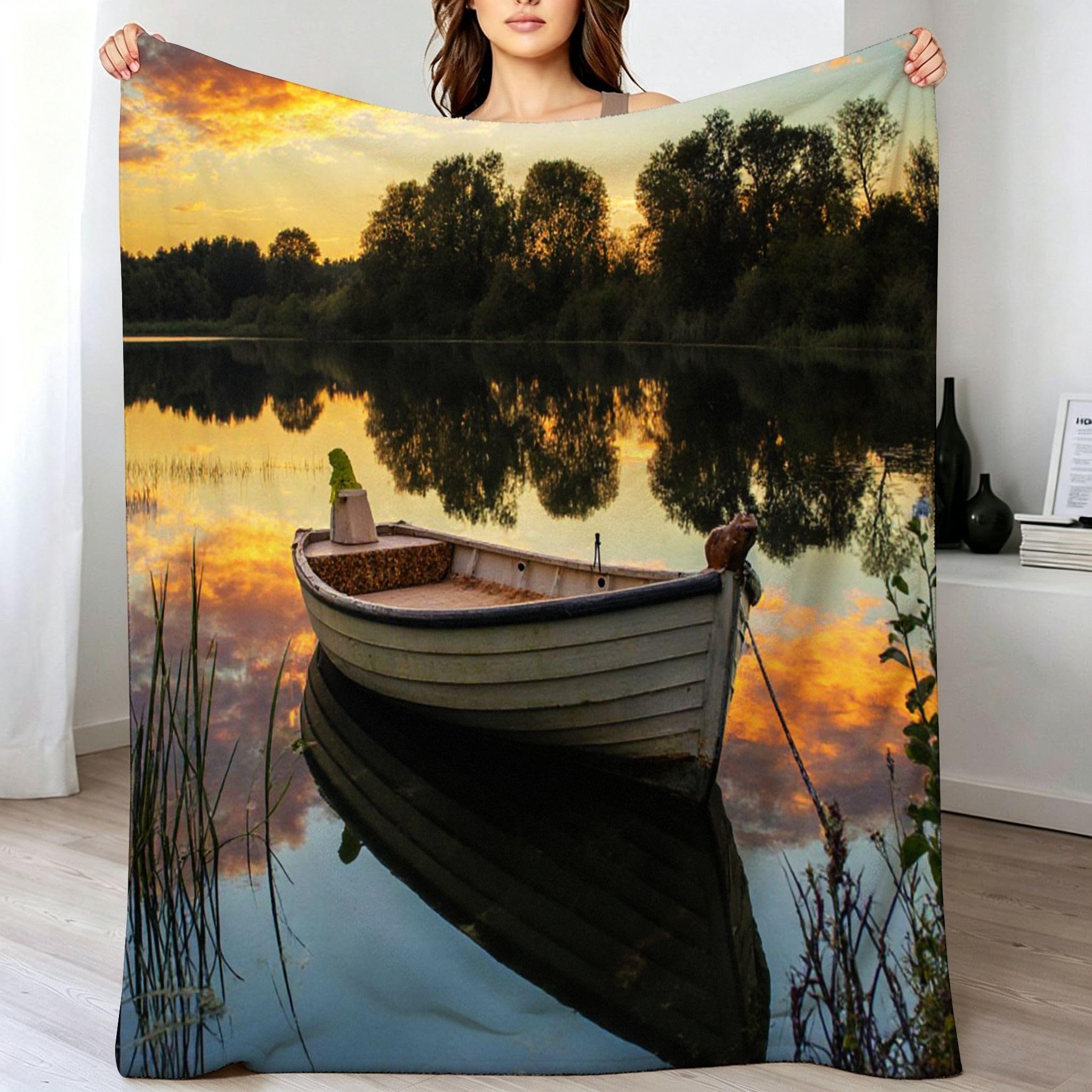 Manta Moderna Estampado 3D 220x240 cm Barco Blanco a743
