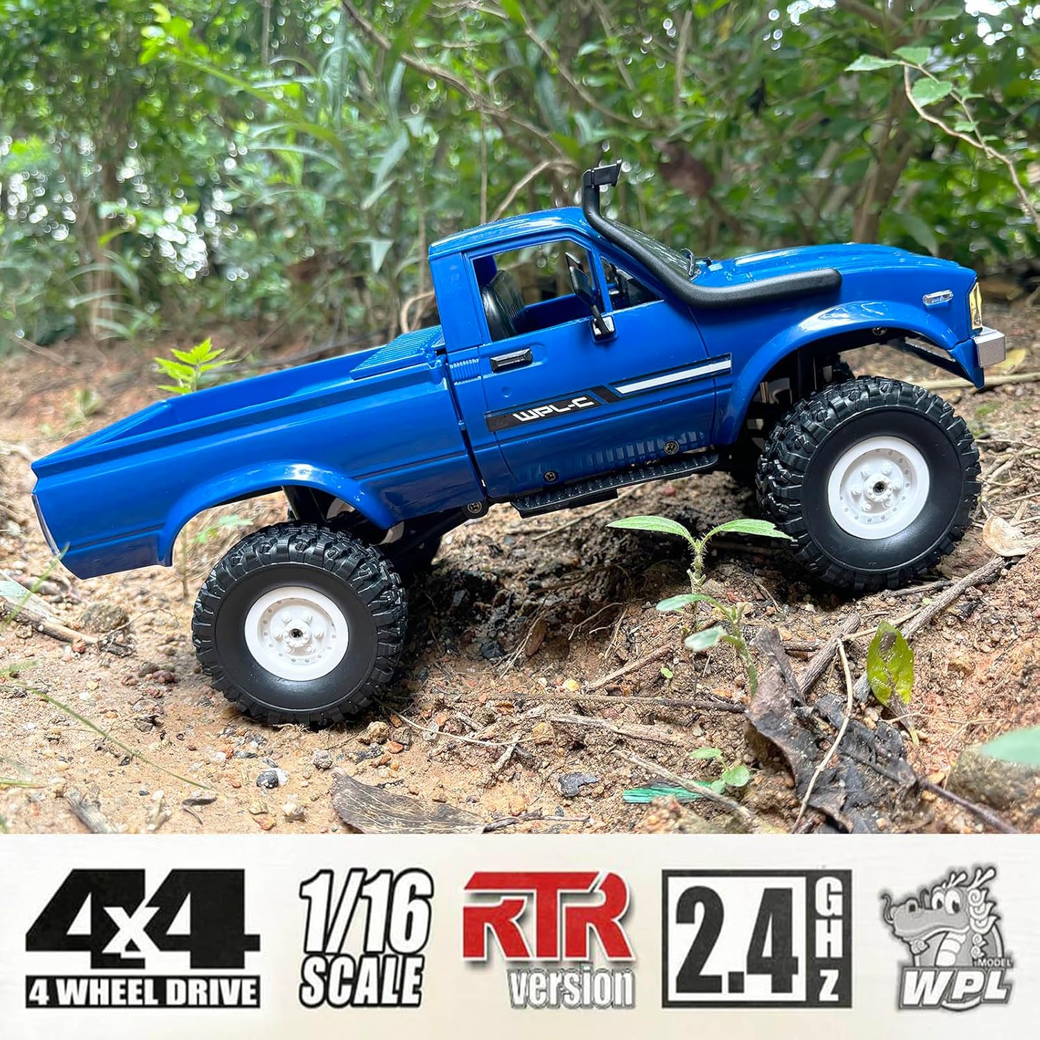 RC Crawler WPL C24 RC Rock Crawler RC Truck 4x4 Off Road RTR, 1/16 Scale Remote Control Truck All Terrain 2.4 Ghz with Proportional Steering LED Lights Hobby Toys Adult