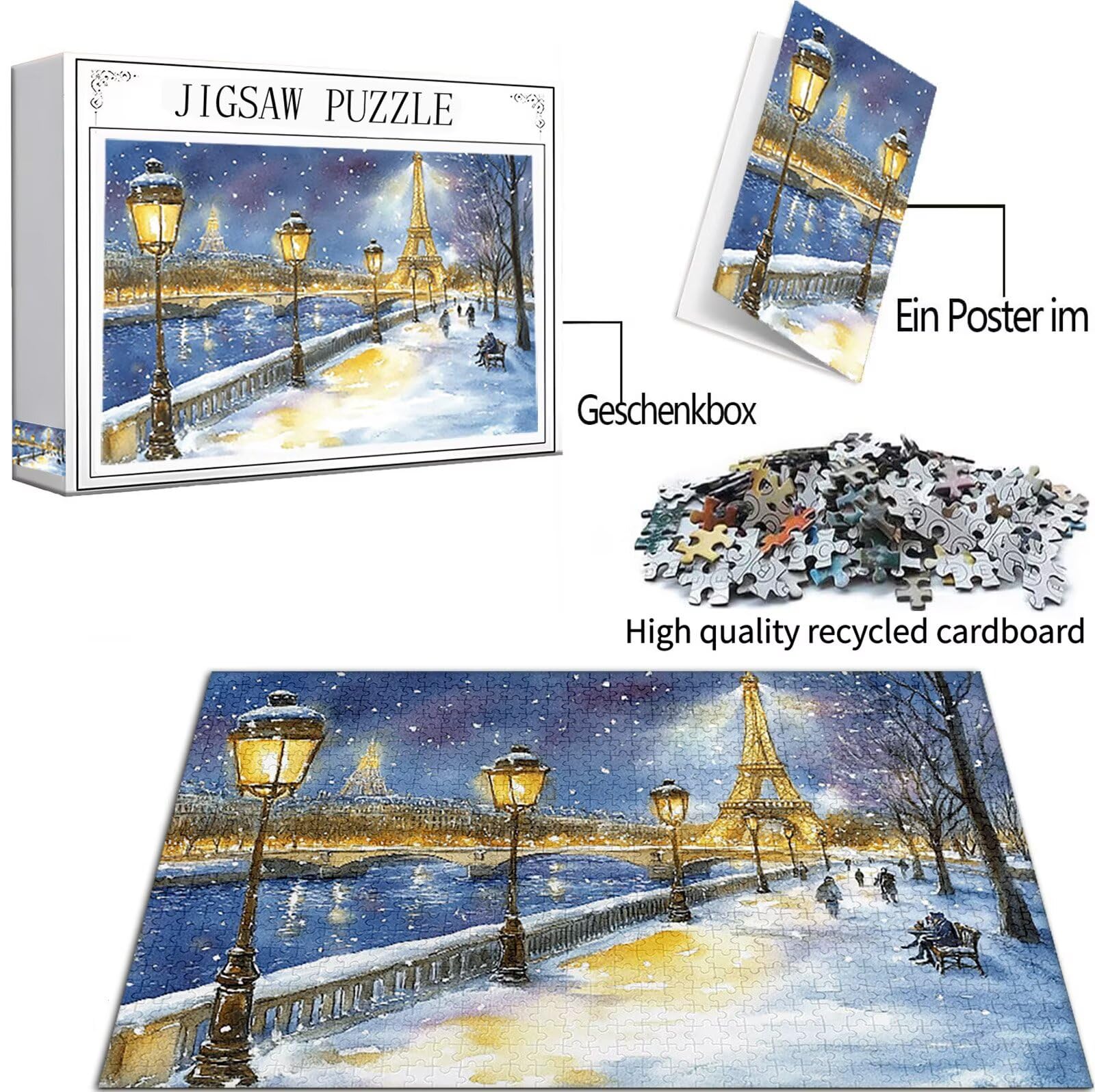 Scena Śnieg Puzzle 1500 sztuk Dorosłych, Ulica Wzór Puzzle Projekt, Jigsaw Dorosłych, 5D DIY Rzemiosło Rodzina Zajęcia z Pakowaniem Pudełka, Dekoracja ścienna do domu, 87x57cm, Model296