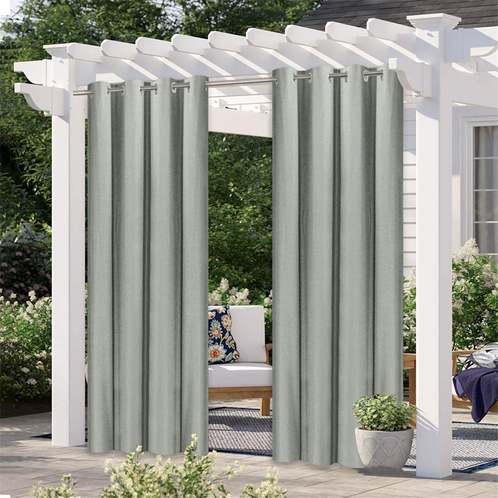 Wasserdicht Outdoor Vorhänge Mit Anti-Rost Ösen, Verdunkelungsvorhang Wetterfest Für Terrasse Garten Veranda Pergola Und Strand-Haus Sonnenschut (W134*H210cm-2 Piece,Grau)