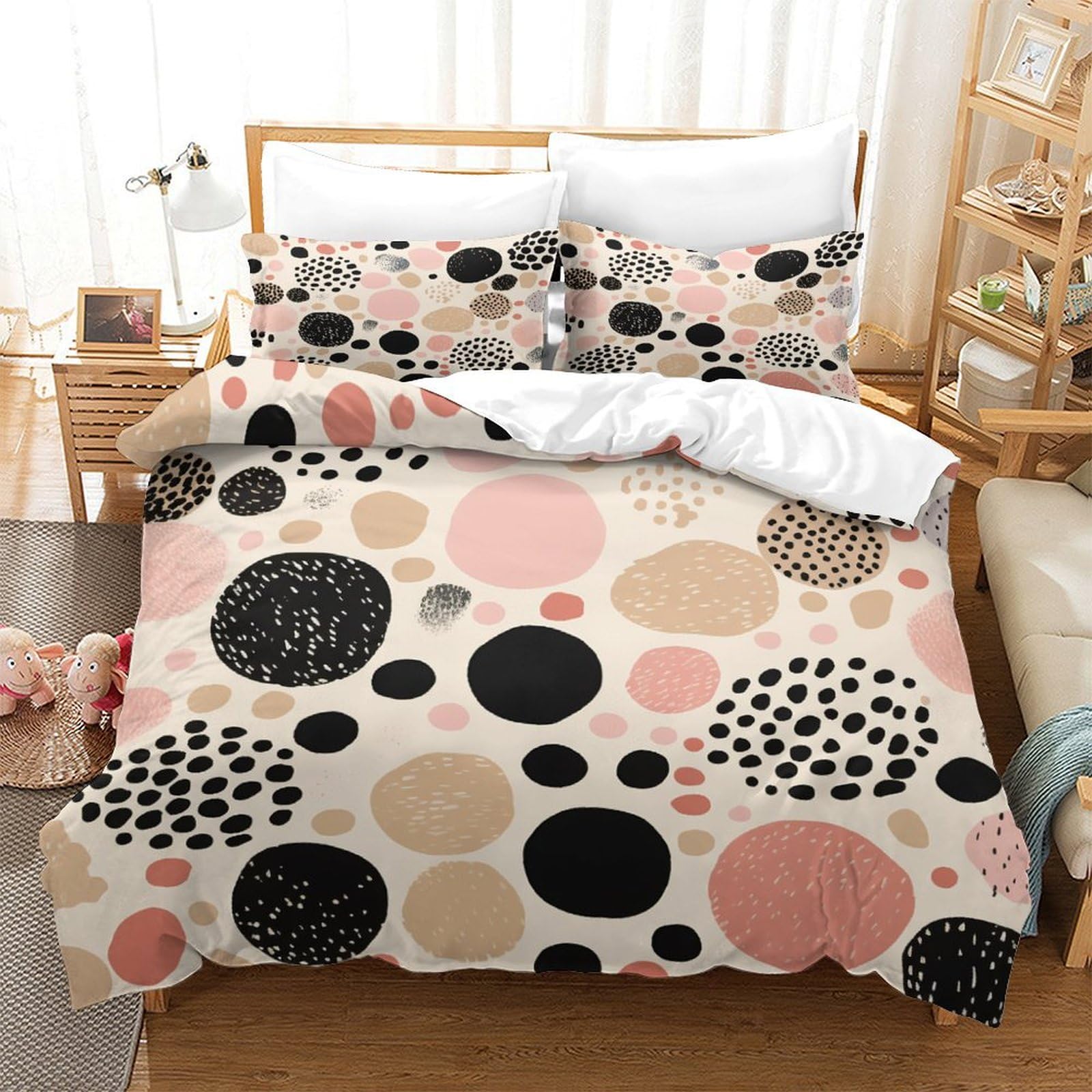 P1S9U7W5Y Modern Polka Dot 3D Printed Duvet Cover Set 3pcs Microfiber Geometric Circle Bedding Set Double