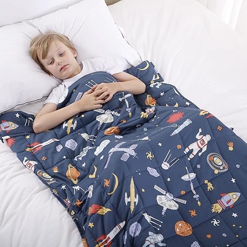 Vhorate Manta con peso para niños, manta de enfriamiento suave y pesada de 36 x 48 pulgadas, 5 libras con cuentas de cristal, 100% algodón