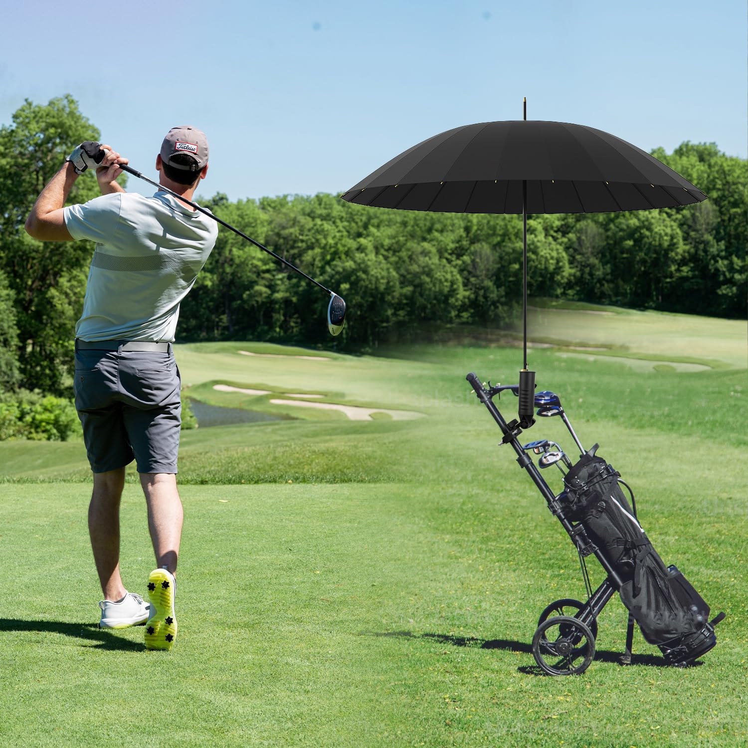 Soporte Paraguas Carrito de Golf de Aleación de Aluminio Resistente para Movilidad y Silla de Ruedas