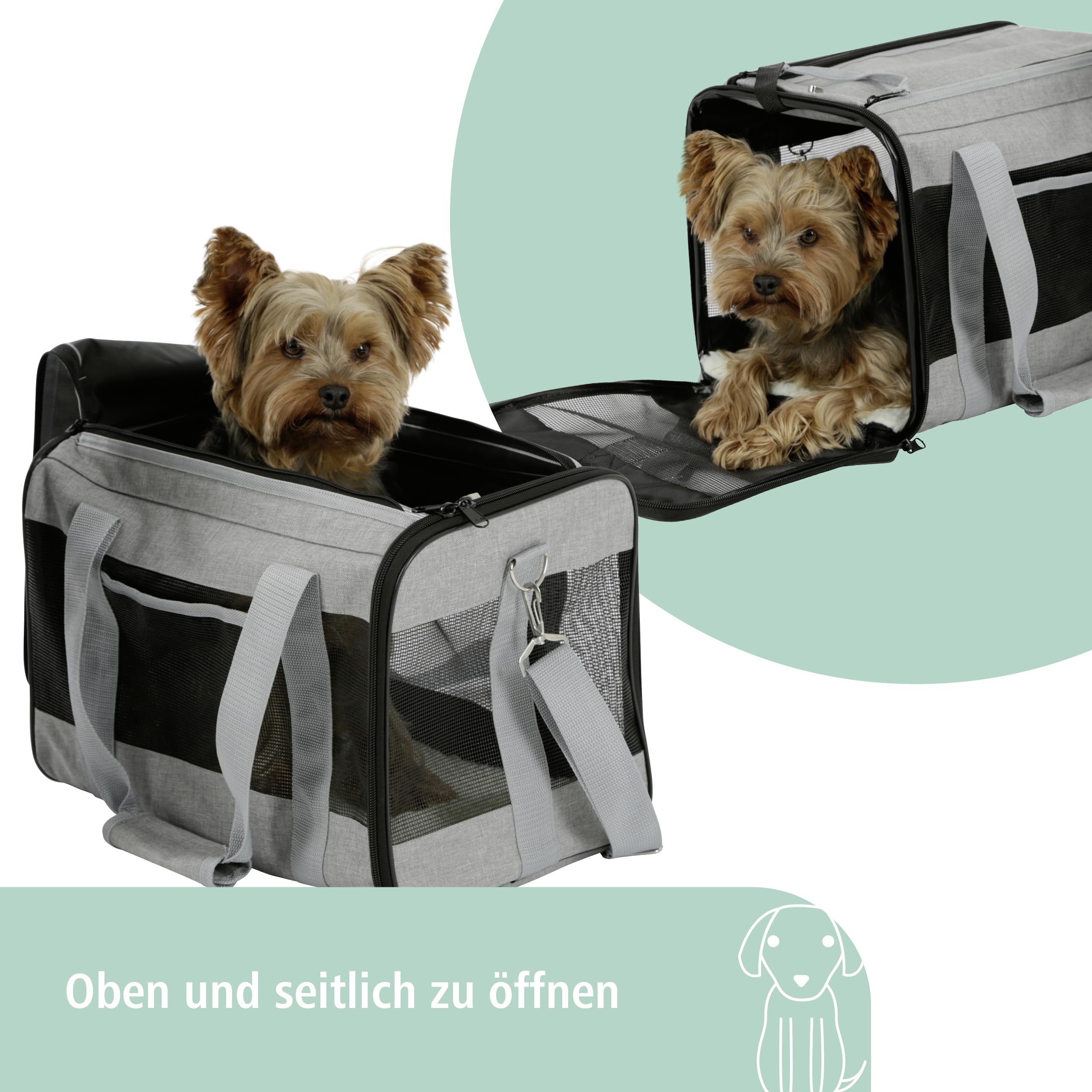Kerbl Pet Tragetasche Casual, Transporttasche, grau/schwarz, 52x31x31cm, für Hunde und Katzen bis 12kg, mit Tragegriff und Schultergurt