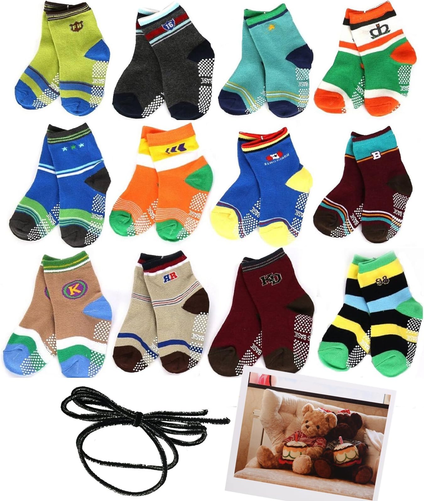 Yaobaby 6 Pairs 1-2 Years Baby Boy's Toddler Anti Skid Slip Slipper Stretch Knit Socks and Gift, Footsocks Sneakers Socks,Length 10-12cm