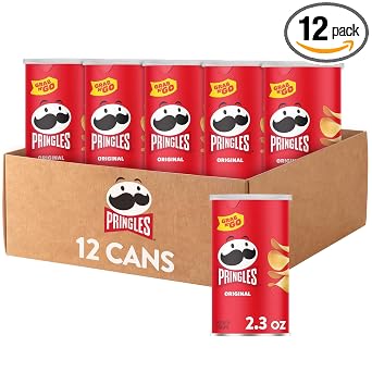 Pringles Potato Crisps Chips, Lunch Snacks, Office and Kids Snacks, Grab N' Go, Original (12 Cans)
