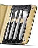 BEZOX 4PCS Pedicure Knife Set for Feet – Professional Ingrown Toenail Blade Tool, Callus Shaver & Foot Peeling Razor with Wide Curved, Beveled, Flat & Strip Blades (PU Leather Case Included) - Silver