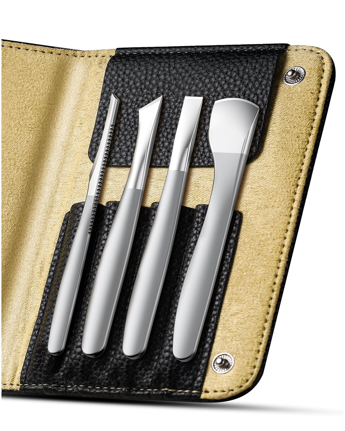 BEZOX 4PCS Pedicure Knife Tools – Professional Ingrown Toenail Removal Kit, Callus Shaver & Corn Scalpel, Foot Peeling Razor Toe Nails Blades (PU Leather Case Included) - Silver
