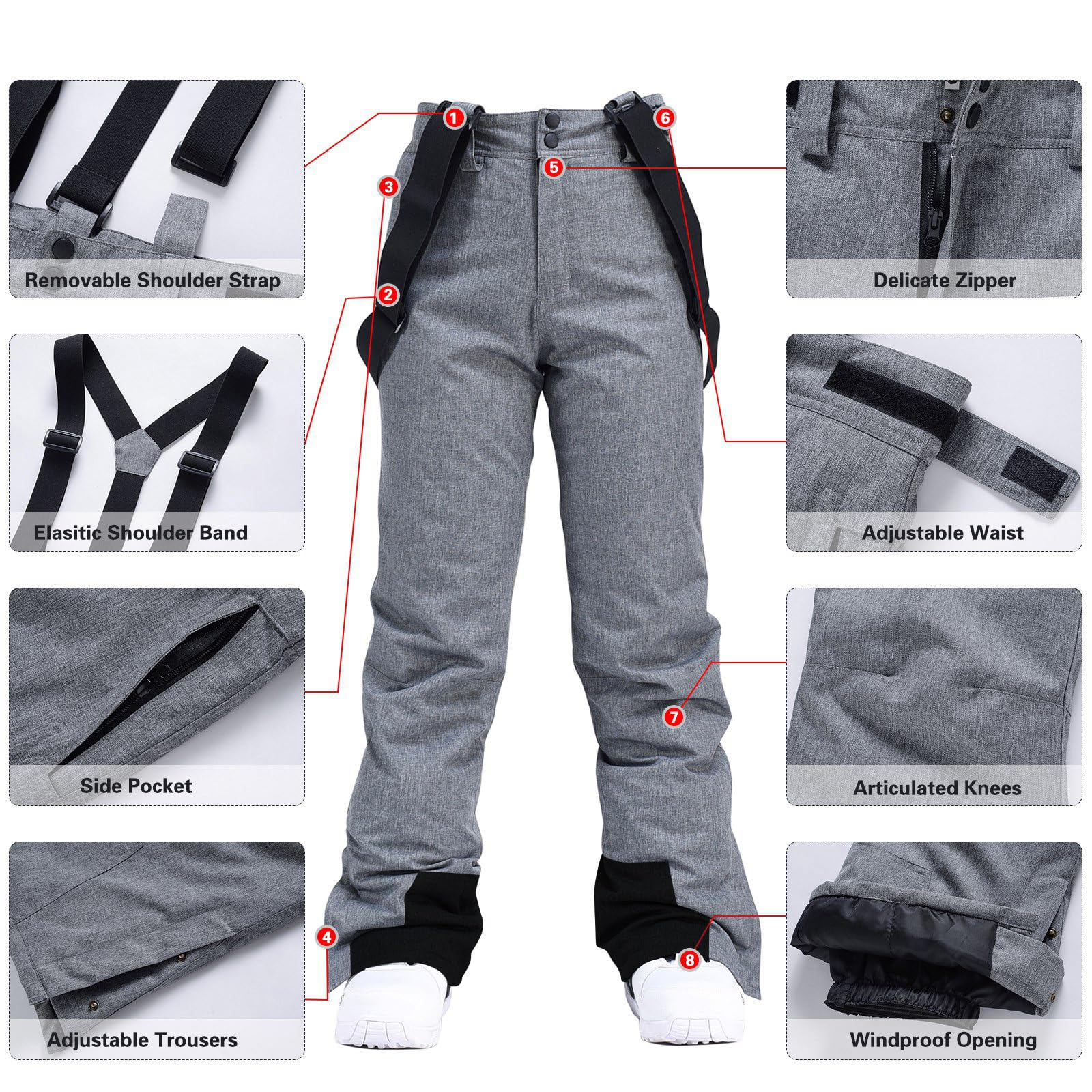 ALSOGO Isolierte Schneehose für Damen, Winter, warm, Skihose, Outdoor, wasserdicht, Snowboard-Lätzchen mit abnehmbarem Hosenträger