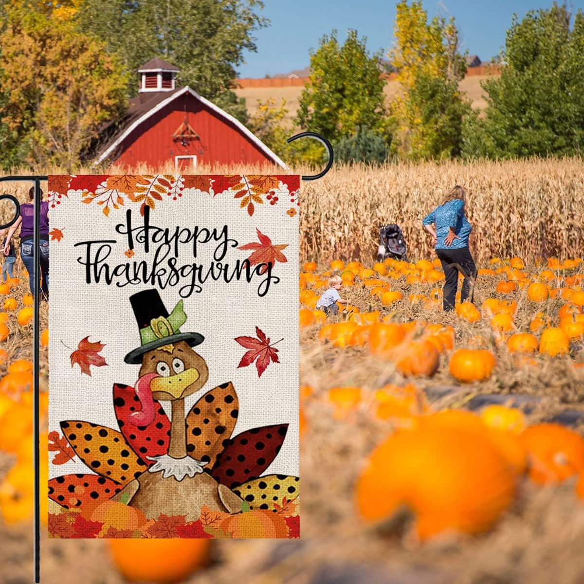 Happy Thanksgiving Garden Flags 12x18 inch Turkey with Pumpkins Double Sided Seasonal Yard Flag for Fall Harvest Autumn House Decoration Outdoor - Image 2