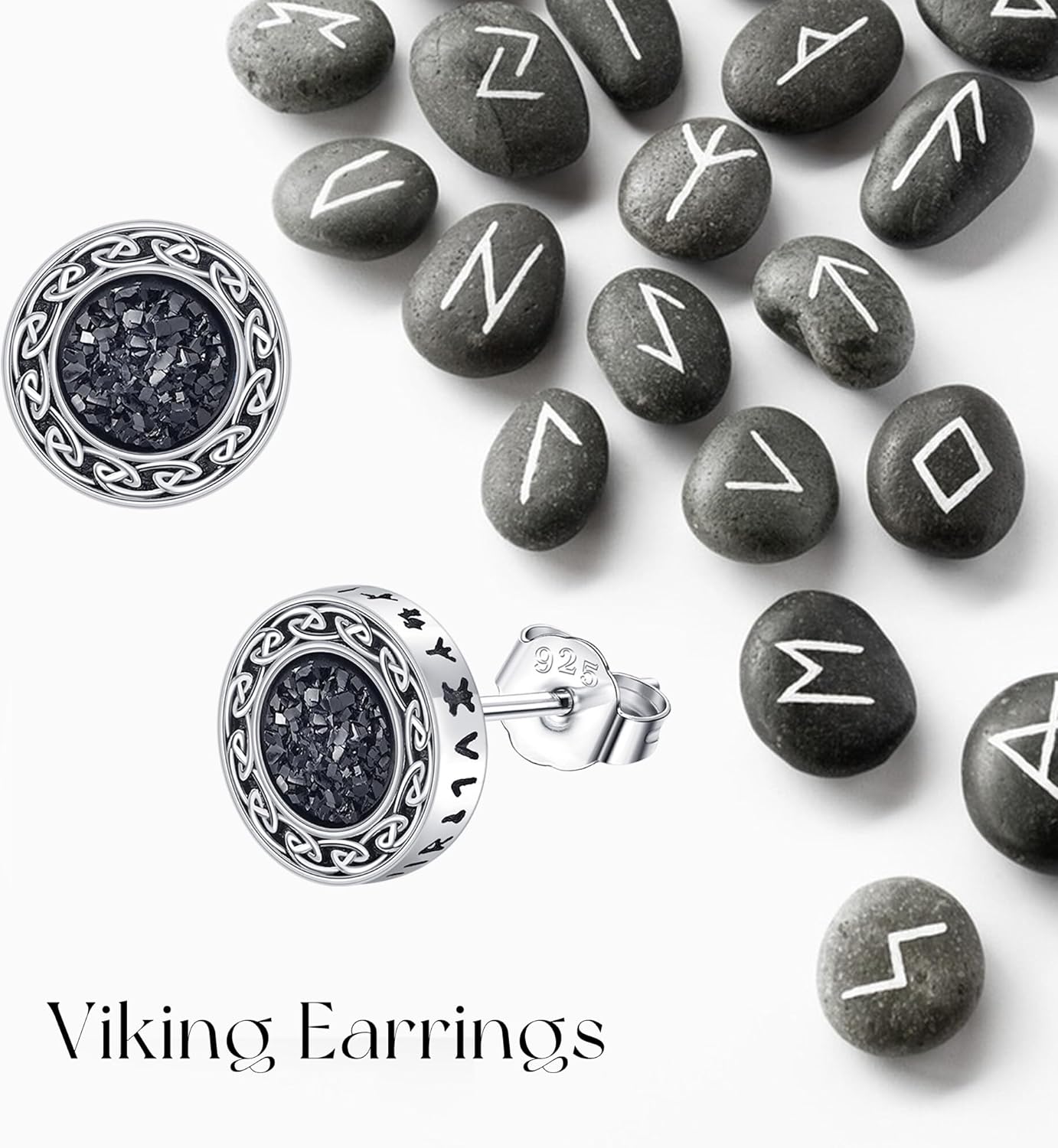 Viking Earrings Men 925 Sterling Silver Viking Rune Stud Earrings Aretes de Hombre Jewelry Gifts for Men Women - Image 5